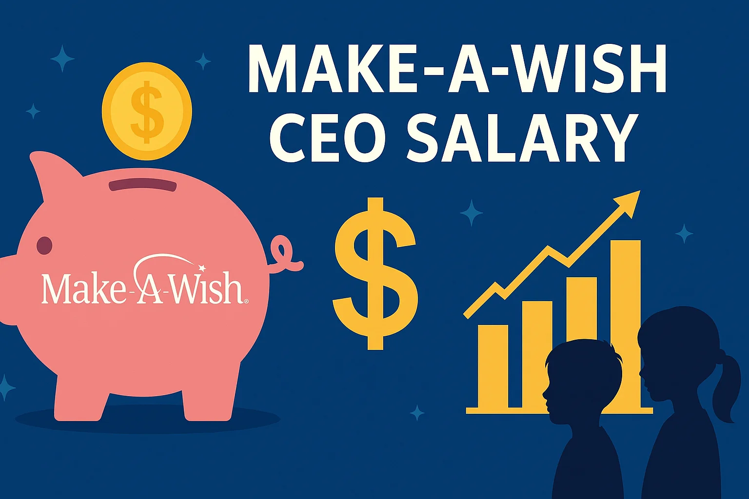 Donors and families reading a Make-A-Wish impact report with children’s wish photos in the background.