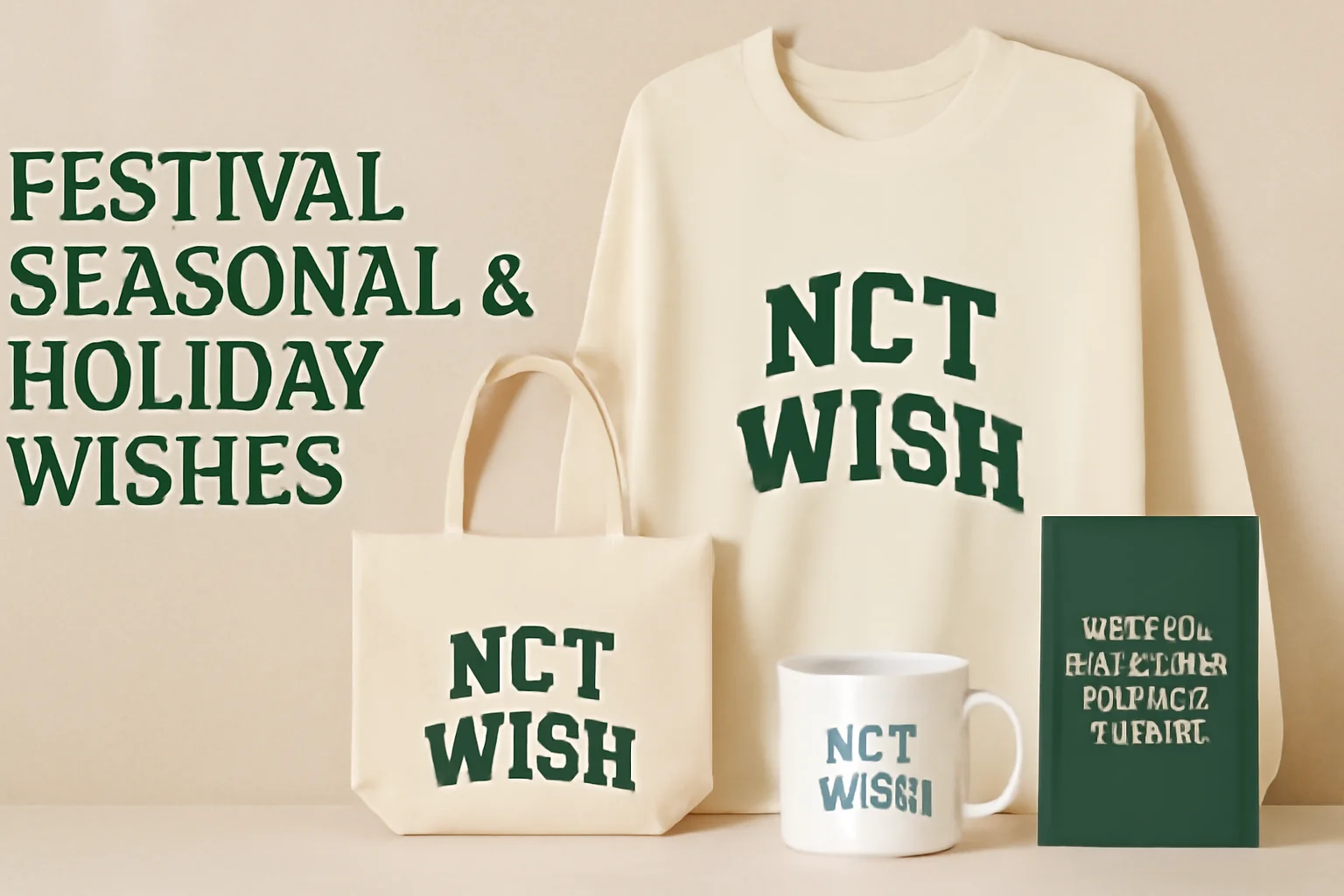 “NCT WISH albums, hoodie, and keyring arranged on a shelf next to a handwritten gift note from a fan.”