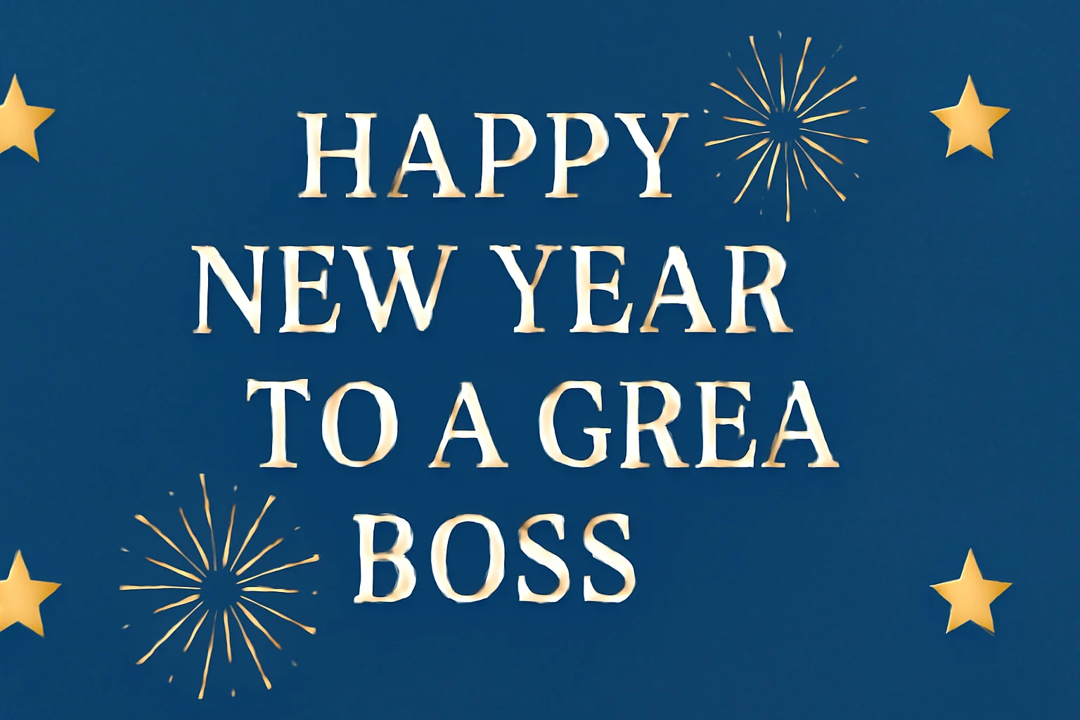 Office desk greeting card titled “Happy New Year Boss”, pen and soft New Year decorations.