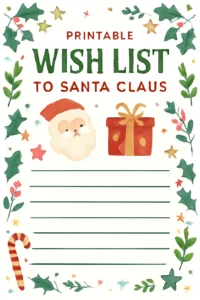 Child writing Santa wish list by fireplace in cozy Christmas setting.