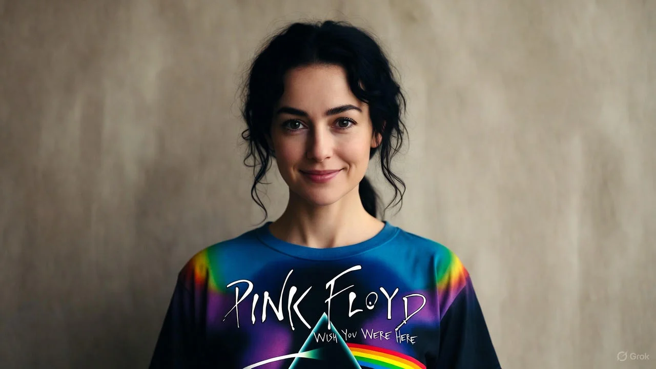 Black Pink Floyd Wish You Were Here shirt on vintage record player evoking rock nostalgia.