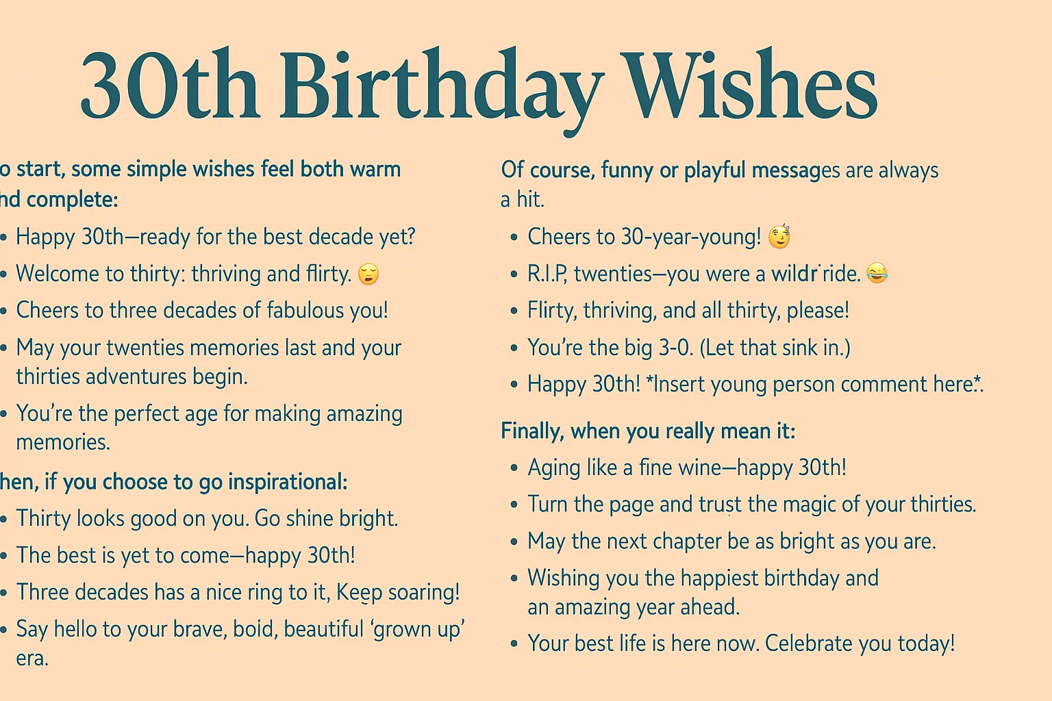 Flat lay of a 30th birthday party table with cake, “30” topper, balloons, confetti, and an open birthday card ready for a heartfelt message.