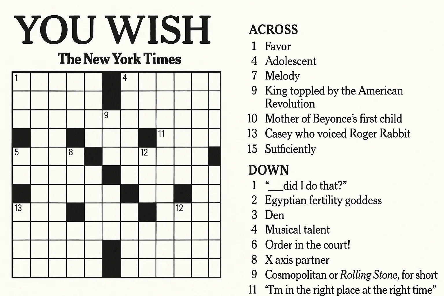 Overhead view of a crossword puzzle and phone screen filled with playful “you wish” style text messages.