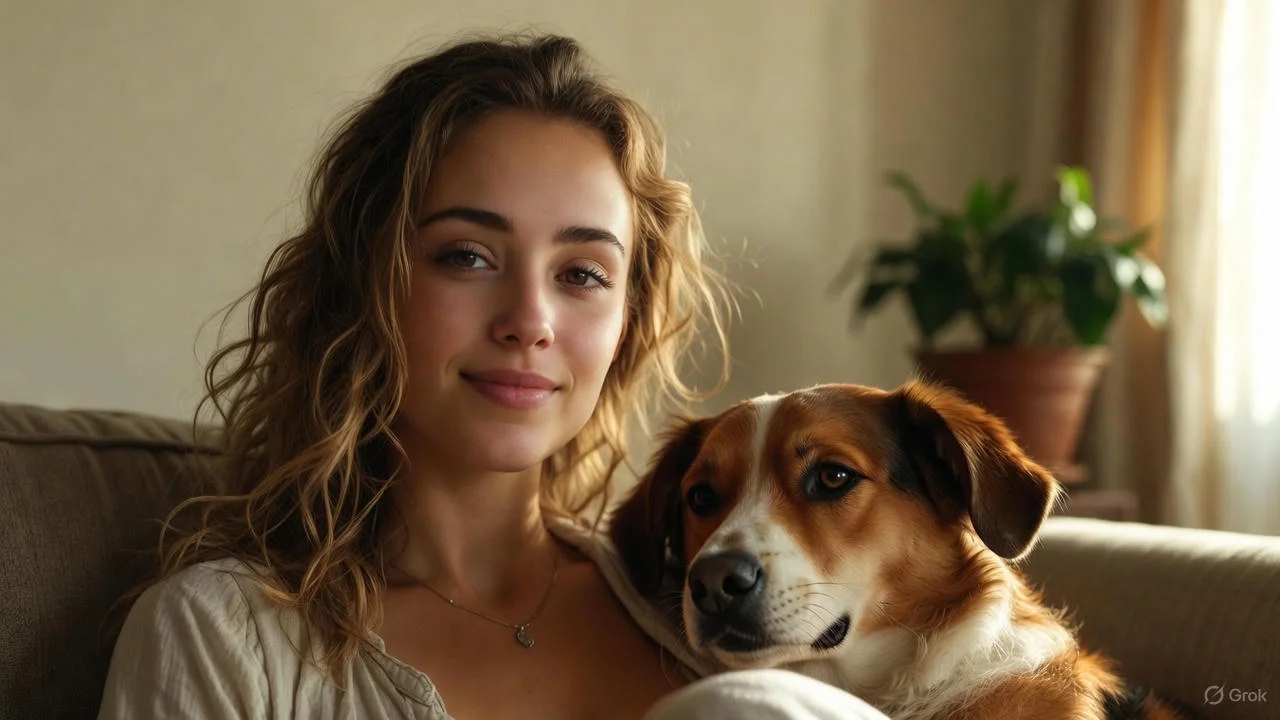 A thoughtful dog owner considers getting a second dog while their current pet looks on.