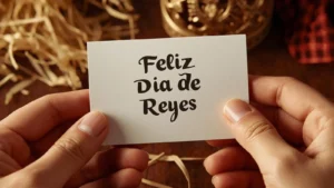 A handwritten Three Kings Day card with a traditional crown decoration.