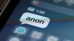 A smartphone displaying a text message with the word 'anon' in a chat bubble.