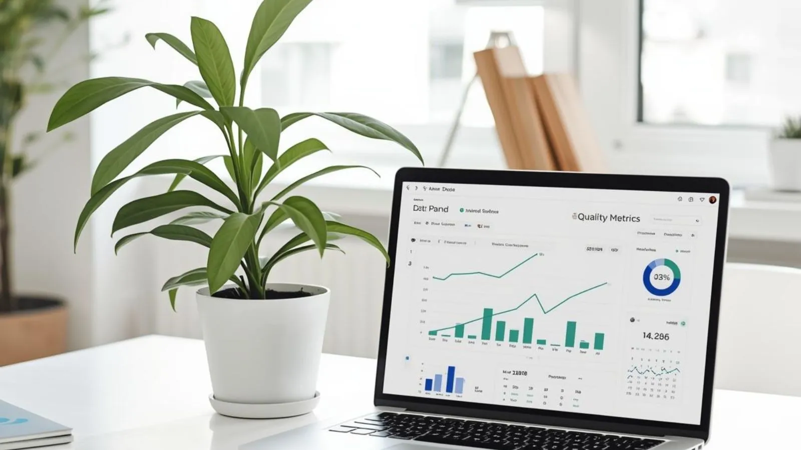 A workspace with analytics on a screen, representing DPMO and business process improvement.