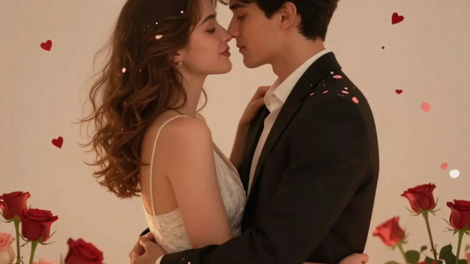 A handwritten Valentine's Day card with a romantic message for a wife, accompanied by a rose.